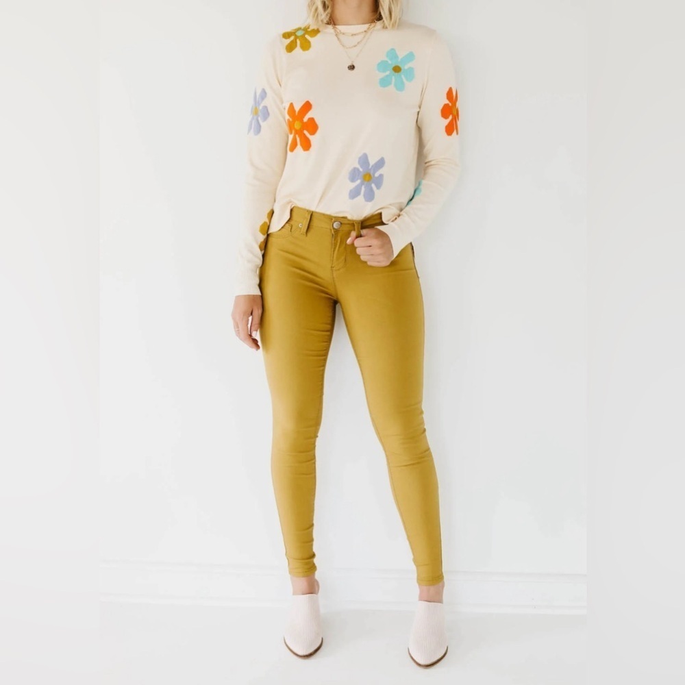 Mustard Yellow Mid Rise Jeggings Hyperstretch Skinny Jeans by YMI in Sunset
